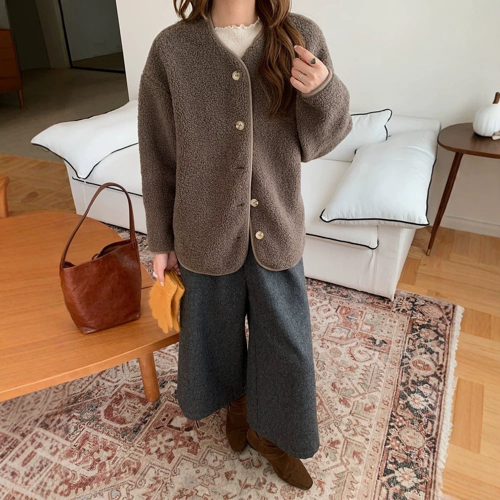 Lammfell-Imitat Strickjacke, locker, warm