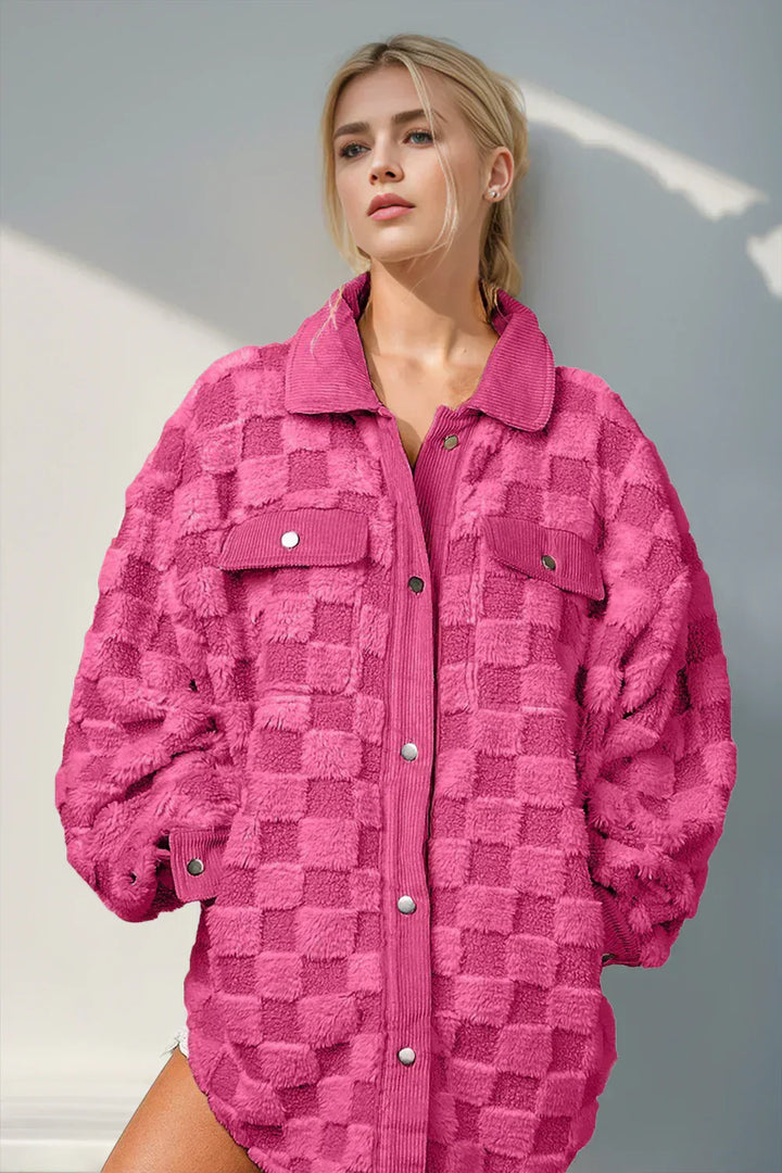 Drune | Jacke mit Karostruktur Knopfverschluss Weich und Übergrößen