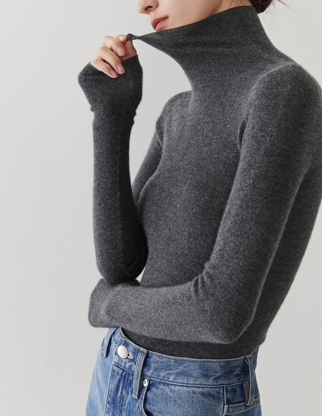 Damen-Kaschmirpullover mit Stehkragen, nahtlos