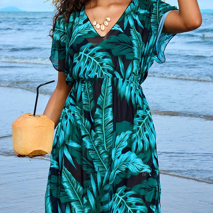 Drune | Bohemian Strandkleid mit Porzellan Mini Druck und V-Ausschnitt