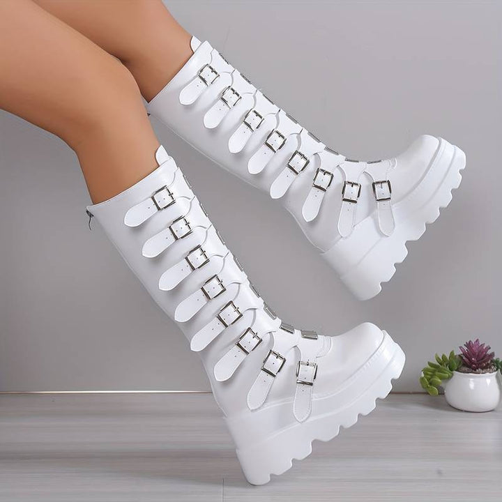 Drune | Trendy Stiefel Auf Plattform mit Schnallen
