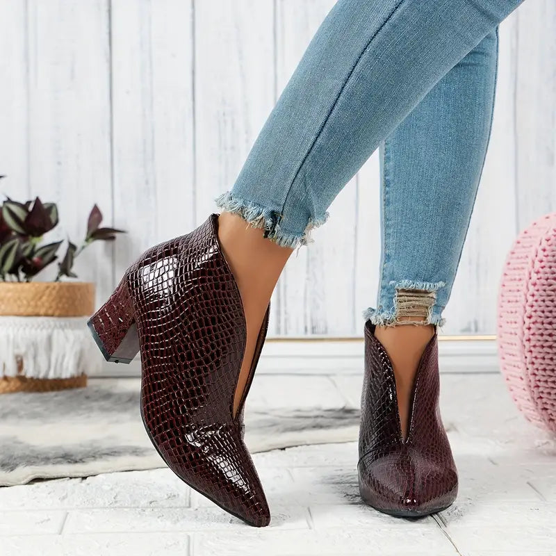 Drune | Glänzende Croco Print Stiefeletten