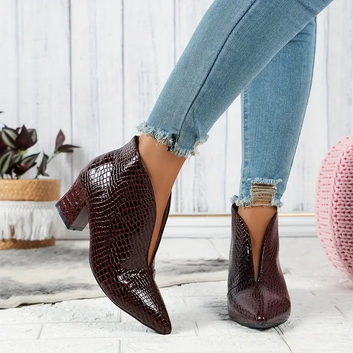 Drune | Glänzende Croco Print Stiefeletten