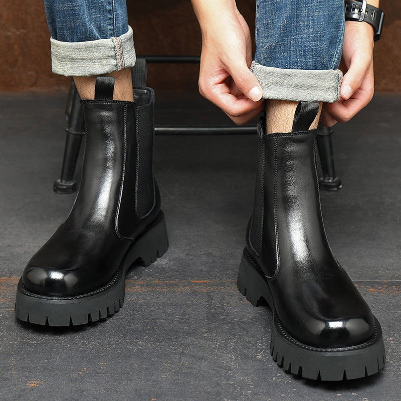 Herren-Martinsstiefel, Echtleder, gefüttert, Plateau