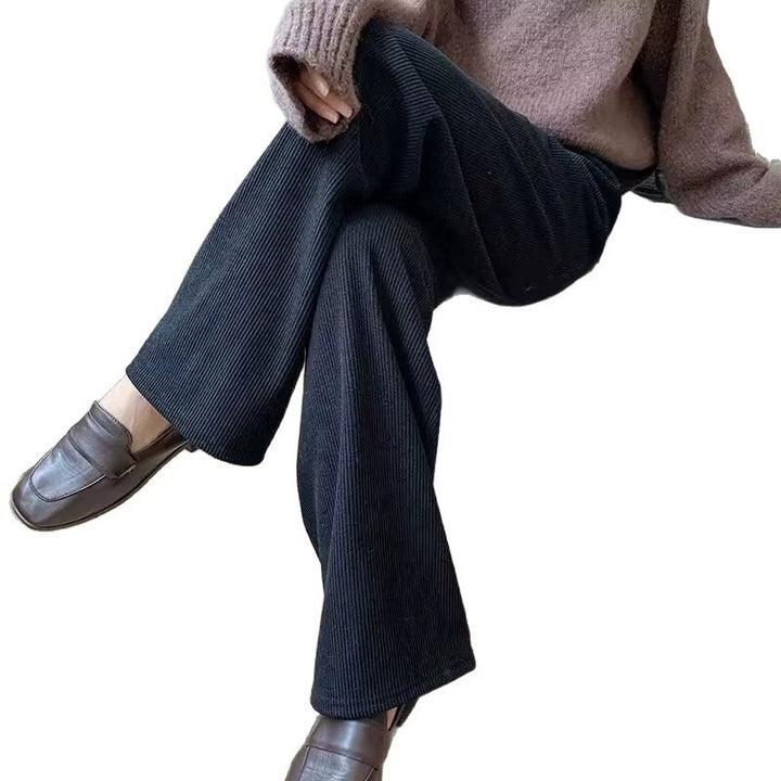 Damen-Cordhose, weites Bein, hohe Taille, optional gefüttert