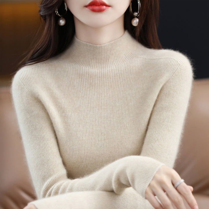 Damen-Rollkragenpullover aus reiner Wolle, nahtlos