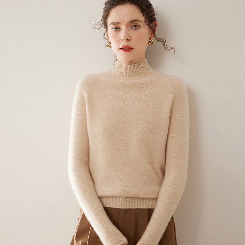 Damen-Kaschmirpullover, Stehkragen, weich und figurschmeichelnd