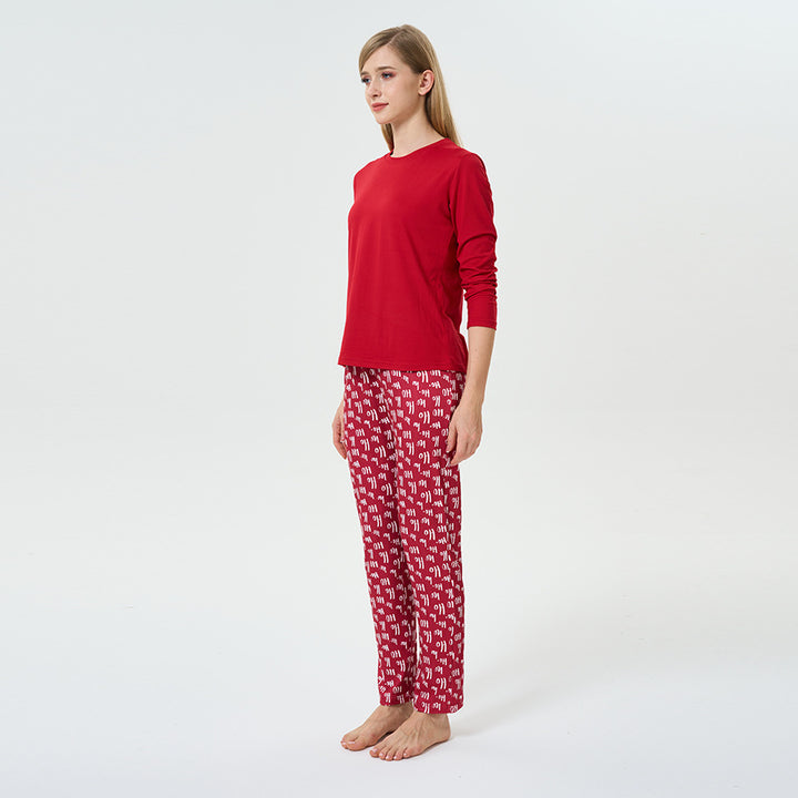 Damen-Pyjama-Set, Rundhalsausschnitt, weihnachtliches Design