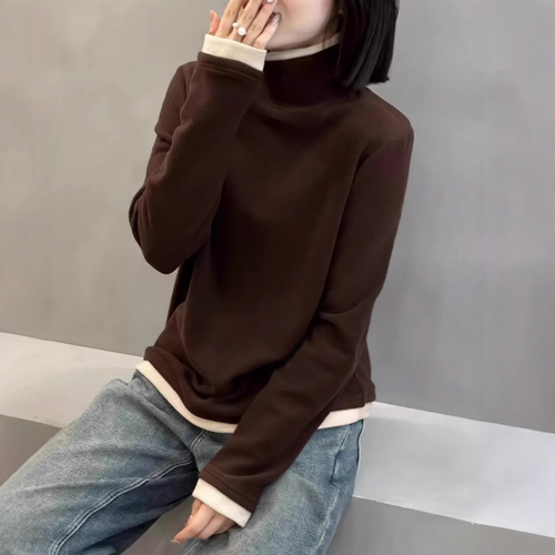 Damen-Langarmshirt mit Stehkragen und Fake-Layer-Optik