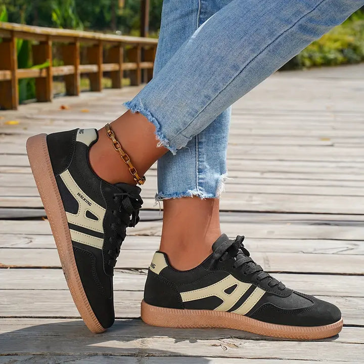 Damen lässige Turnschuhe mit niedrigem Absatz, Schnürung Mode Schuhe Drune