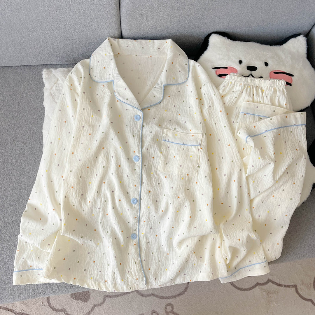 Damen Schlafanzug-Set, Langarm, Baumwoll-Mix, Cartoon-Muster