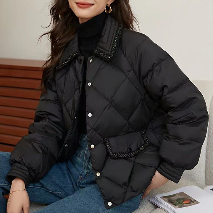 Kurze Damen-Steppjacke im Rauten-Design