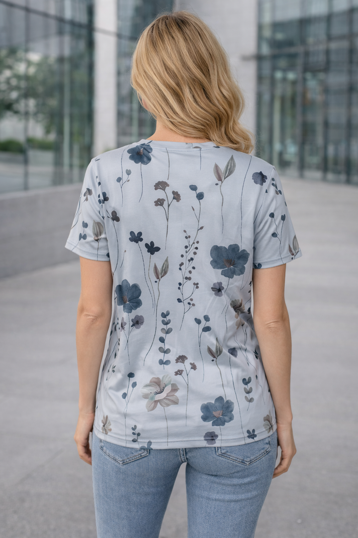 Damen Casual Oberteil mit floralem Muster und V-Ausschnitt Drune
