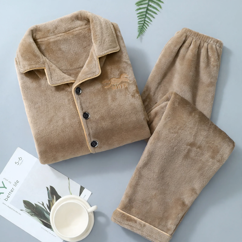 Warmer Herren-Hausanzug aus Flanell und Korallenfleece