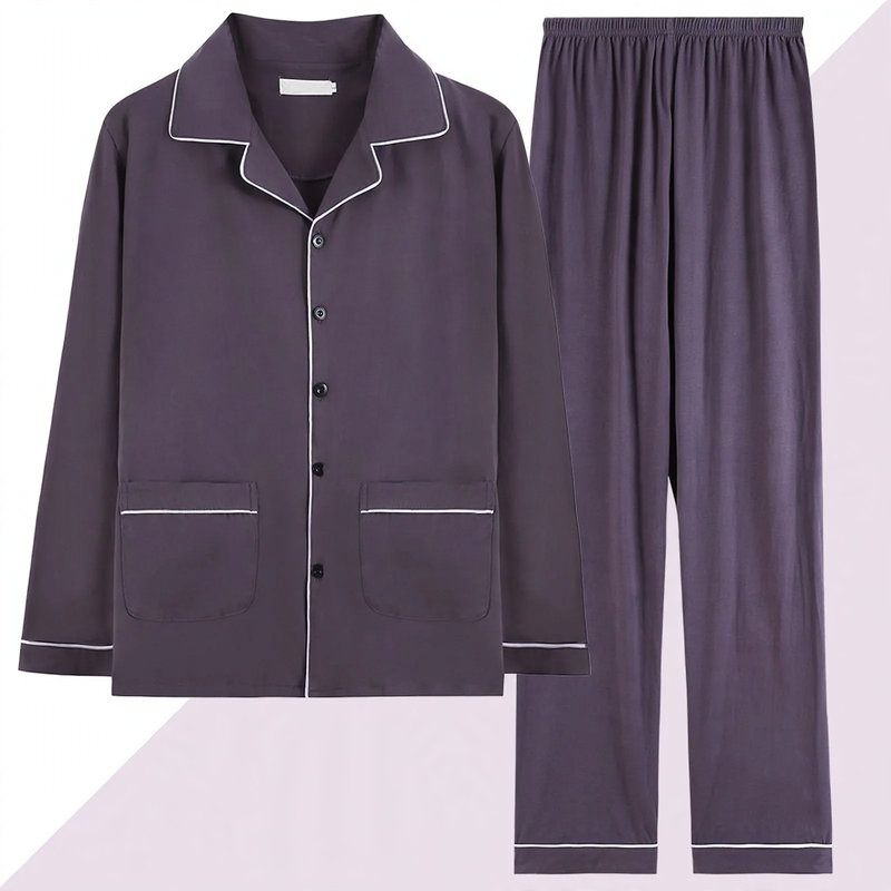 Herren-Pyjama-Set, 100% Baumwolle, Langarm, Übergrößen