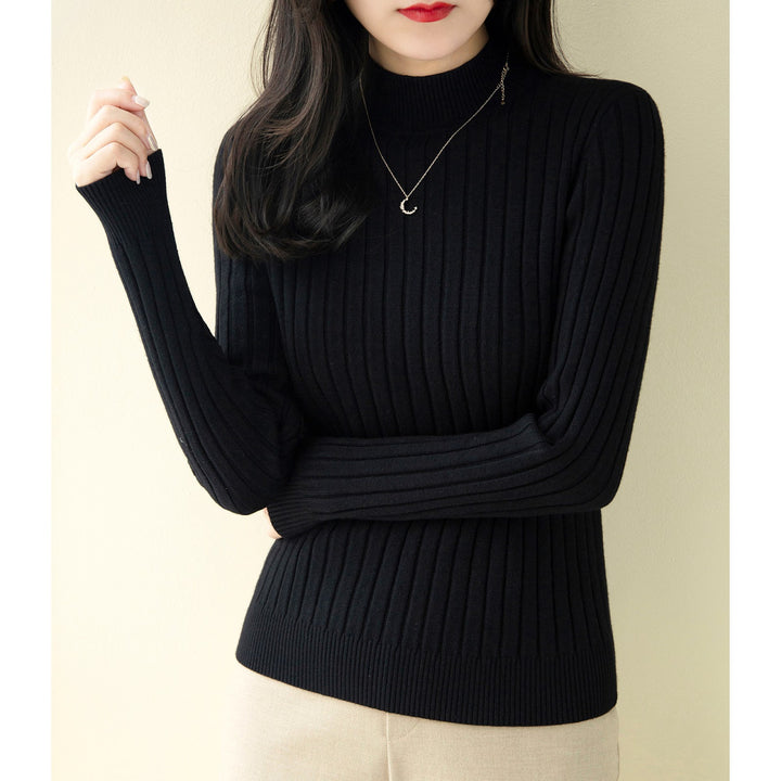 Damen-Strickpullover mit halbem Stehkragen, figurbetont