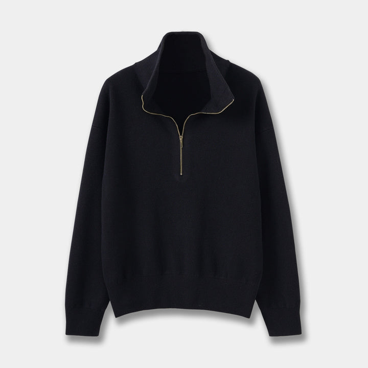 Damen-Strickpullover mit Reißverschluss und Stehkragen