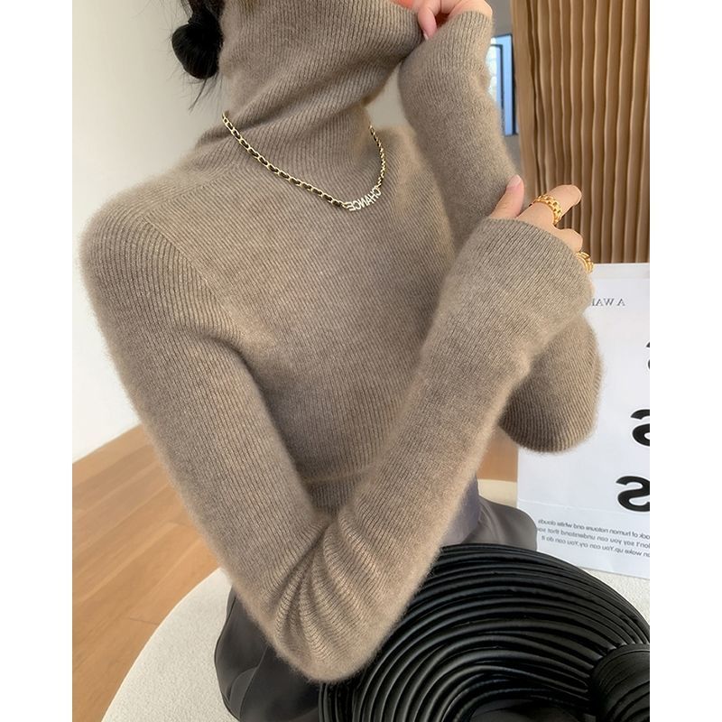 Damen-Strickpullover, figurbetont, mit Stehkragen