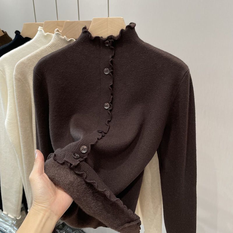 Damen-Pullover mit Stehkragen und Wellensaum