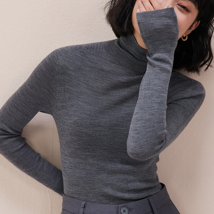 Damen-Wollpullover mit Stehkragen, 100% Wolle
