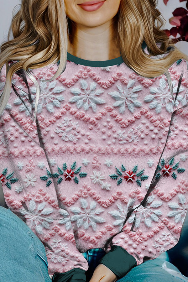 Drune | Bedruckter Weihnachtskontrastfarbe Langarm-Pullover Sweatshirt