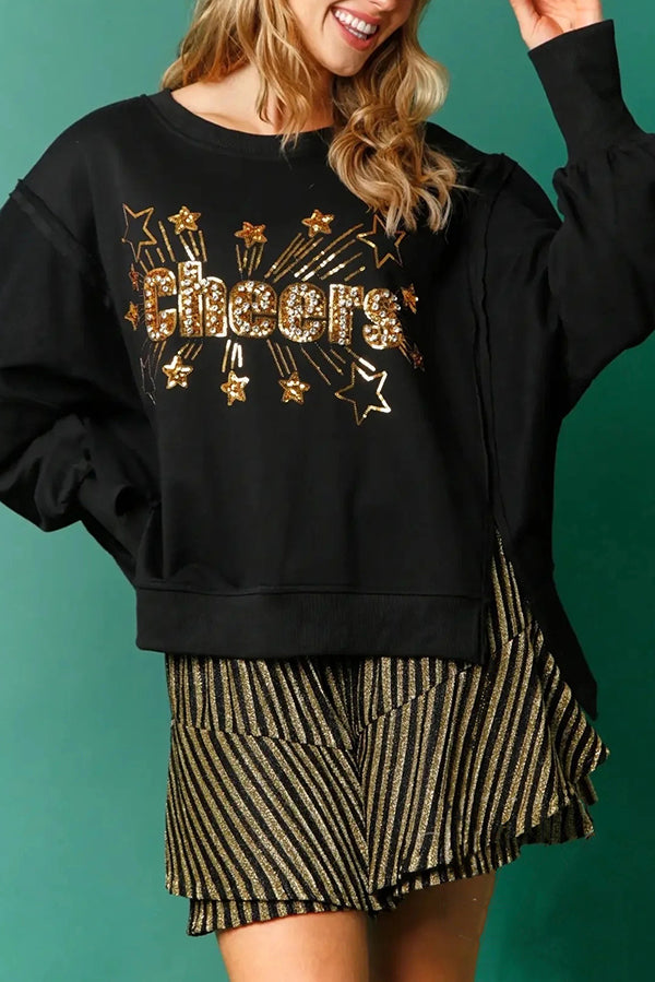 Drune | Weihnachts-Pailletten-Lässiger Rundhals Langarm-Sweatshirt