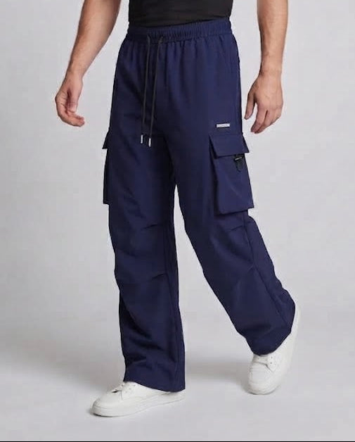 Herren Freizeit Cargo-Baggy-Hosen mit Kordelzug, multifunktionale Taschen und geradem Bein drune