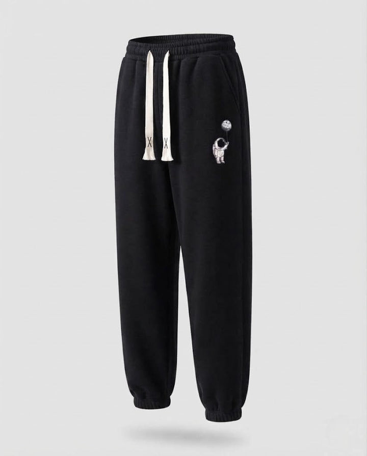 Herren gefütterte Fleece Jogginghose mit Kordelzug, elastischen Bündchen und Astronauten Druck drune