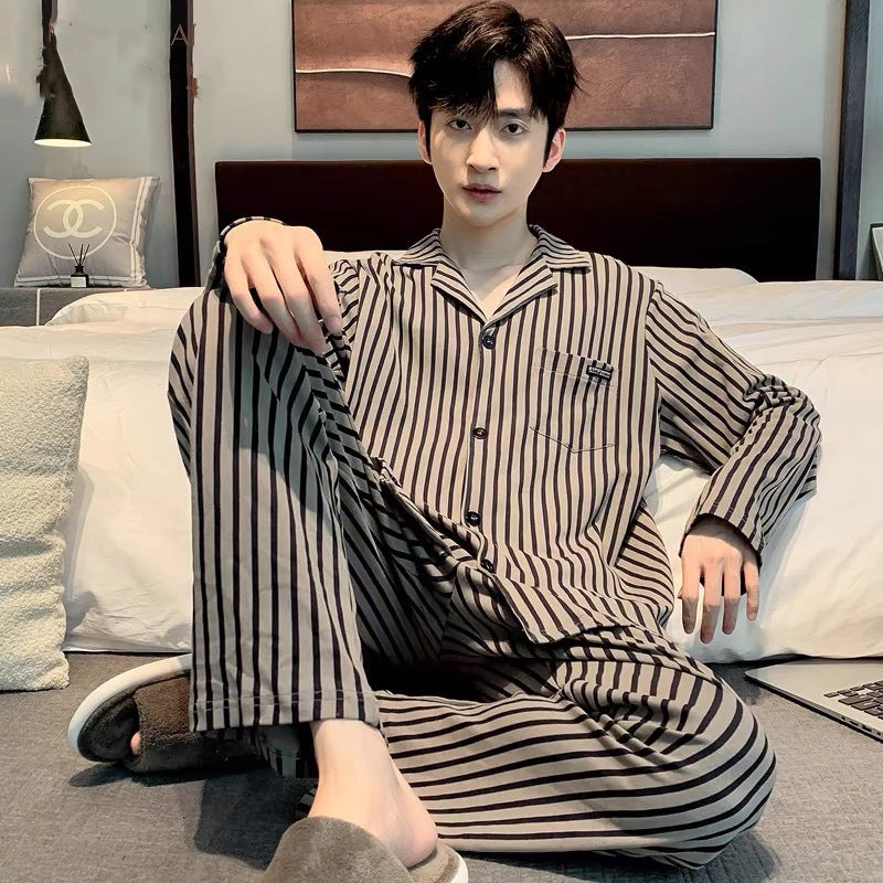Herren-Schlafanzug-Set, Baumwolle, langärmelig
