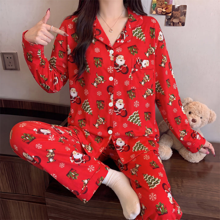 Damen-Pyjama-Set, langärmelig, mit Weihnachtsdruck