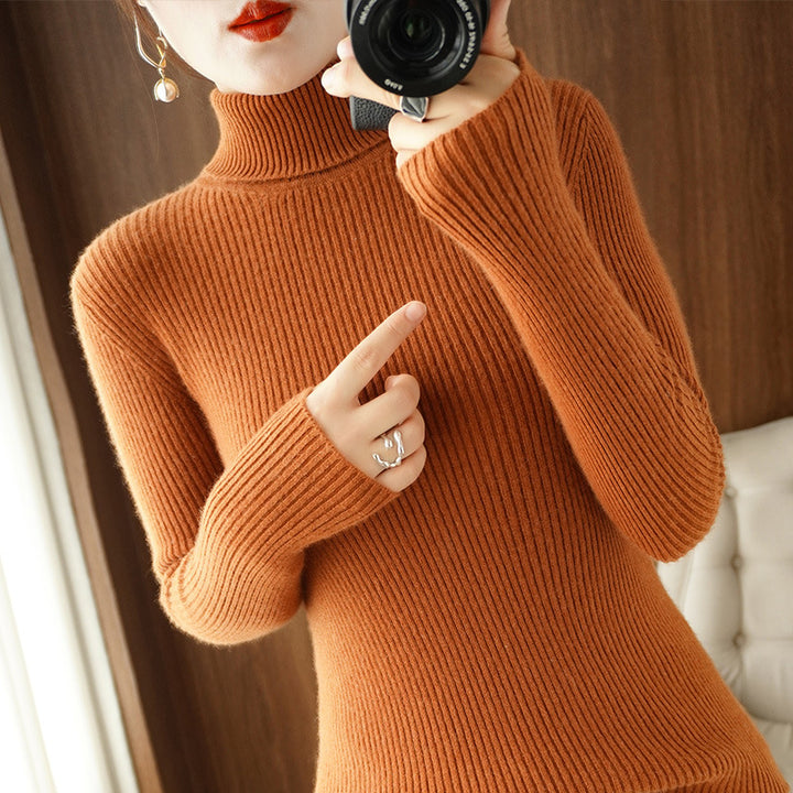 Damen-Rollkragenpullover, gerippt, schmale Passform