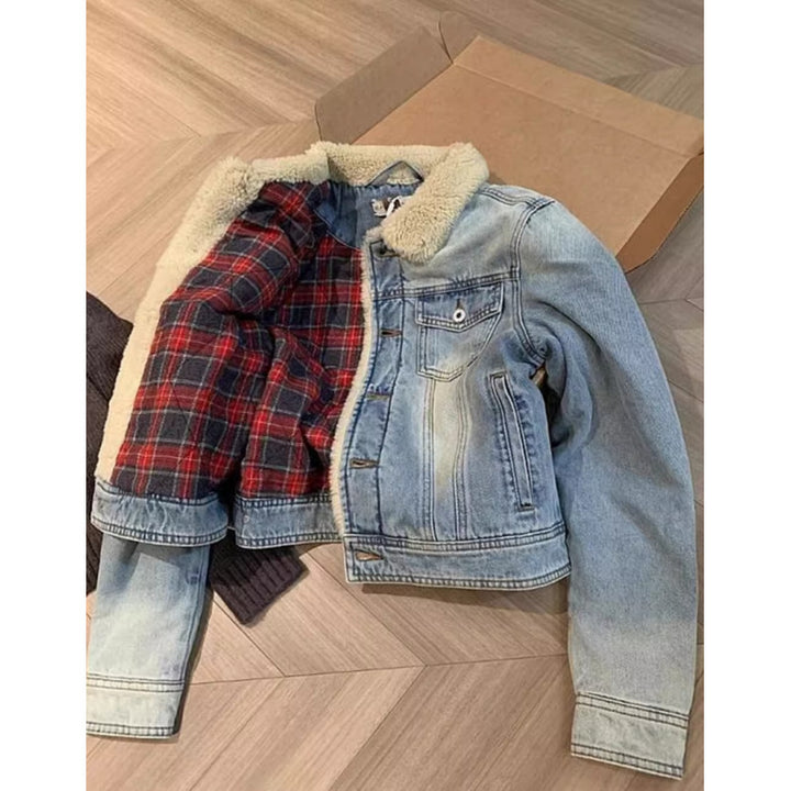 Vintage Jeansjacke mit Lammfleece-Futter