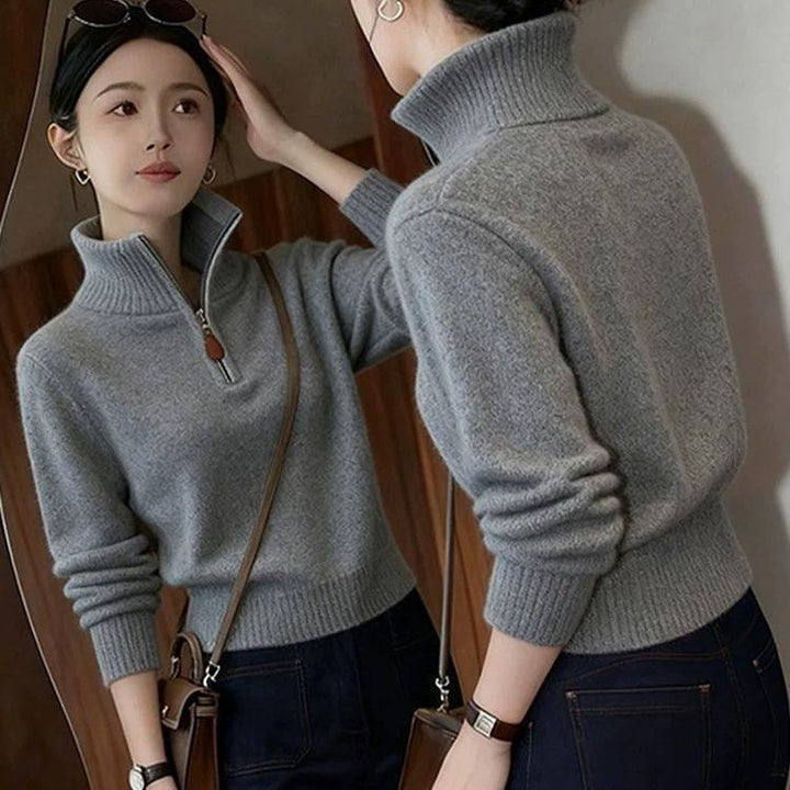 Eleganter Damen-Strickpullover mit halbem Reißverschluss