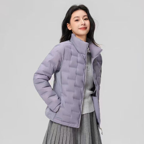 Kurze Damen-Daunenjacke mit Stehkragen, Weißentendaunen