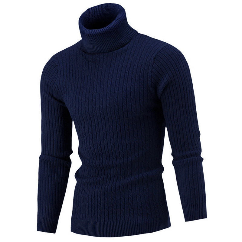 Herren-Strickpullover mit Rollkragen und Zopfmuster