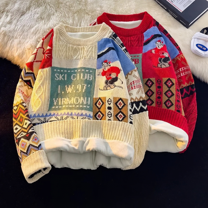Gefütterter Strickpullover für Herren, weihnachtliches Design