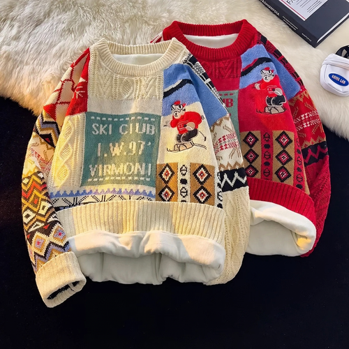 Gefütterter Strickpullover für Herren, weihnachtliches Design