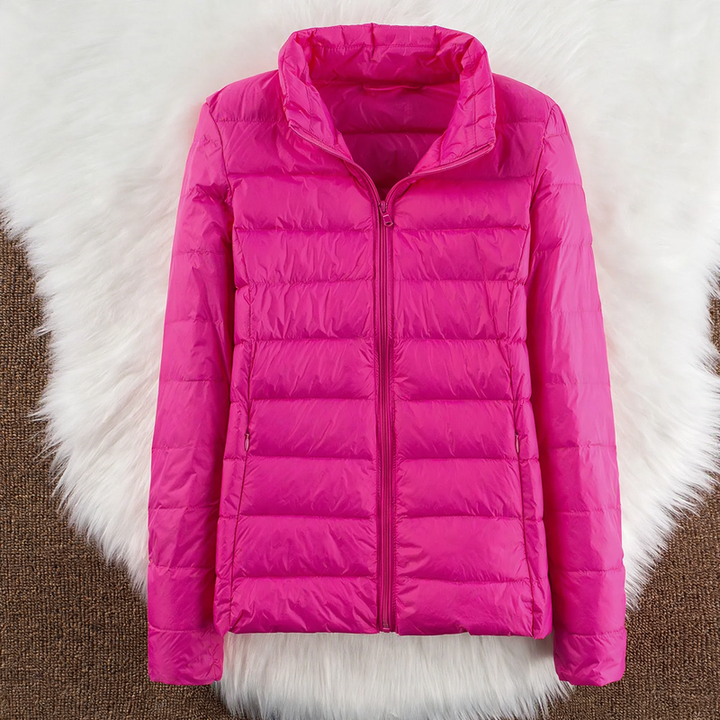 Leichte Damen-Daunenjacke mit Kapuze und Stehkragen