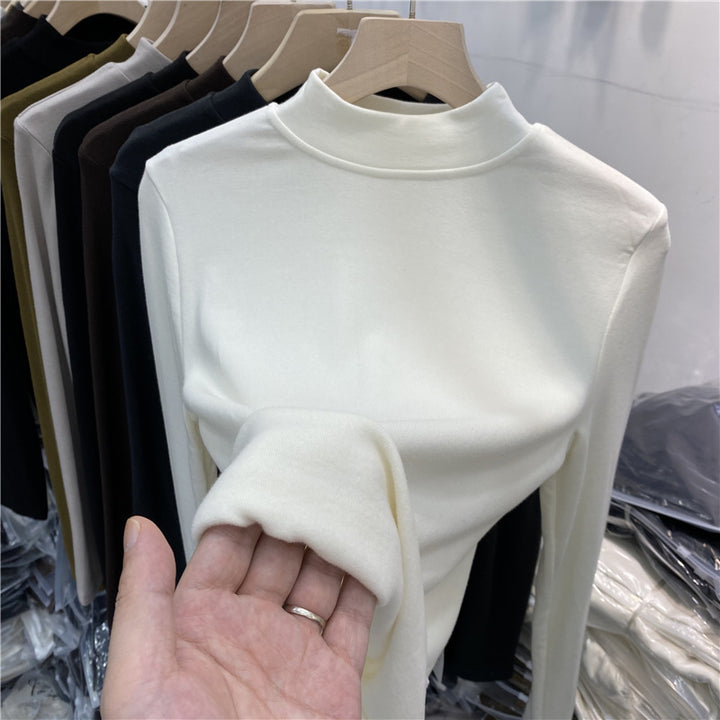 Damen-Langarmshirt mit Stehkragen und angerauter Innenseite