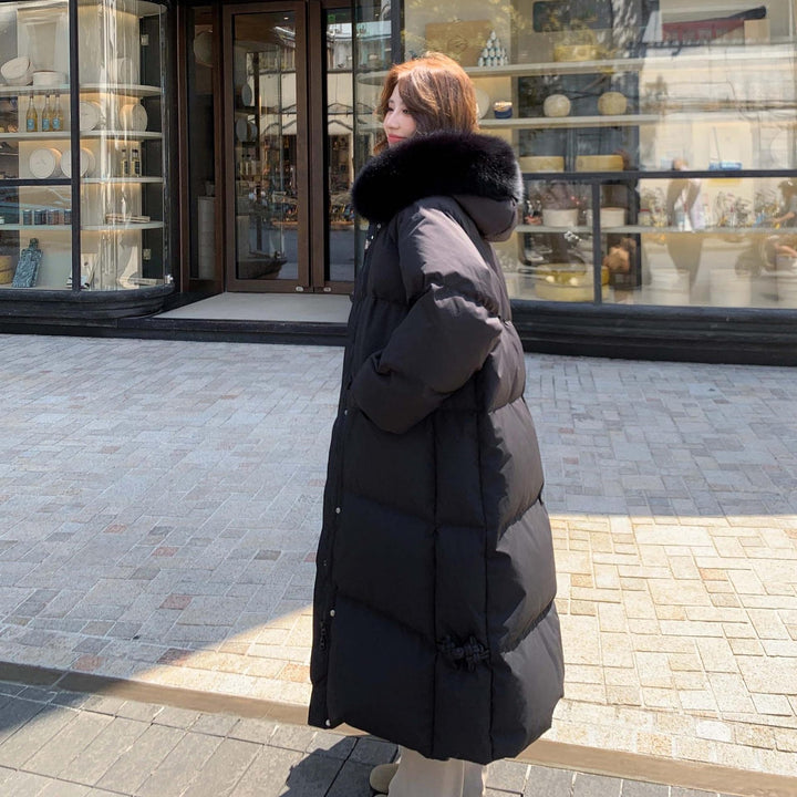 Lange Damen-Daunenjacke in Übergröße mit Pelzkragen