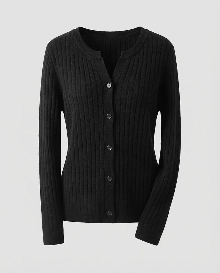 Damen Gestrickter Rippen-Cardigan mit dezentem V-Ausschnitt und Knopfleiste Drune