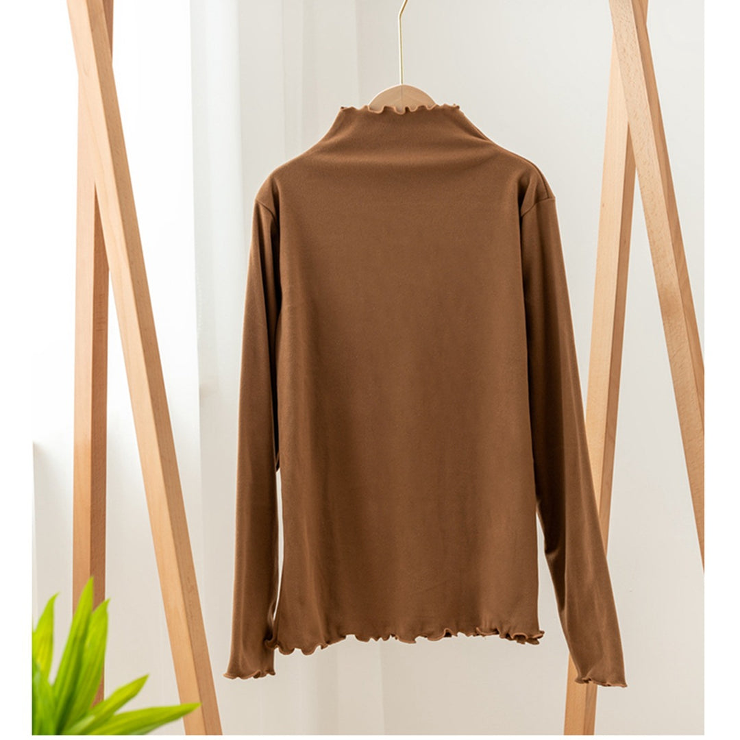 Damen-Langarm-Shirt mit Stehkragen und Rüschenkante