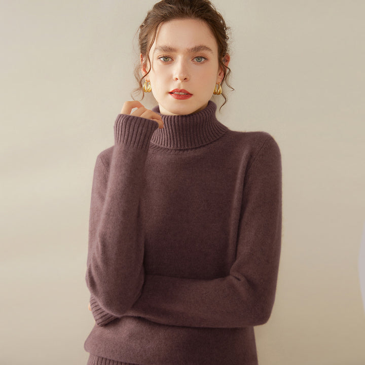 Damen-Rollkragenpullover aus Wolle, einfarbig