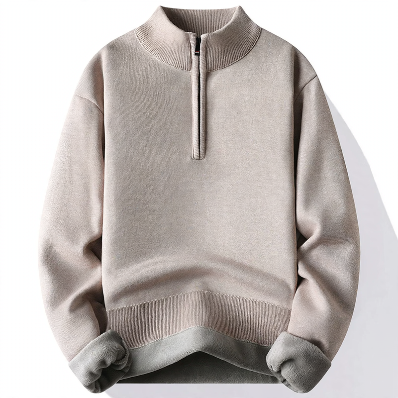 Gefütterter Herren-Strickpullover mit Reißverschluss