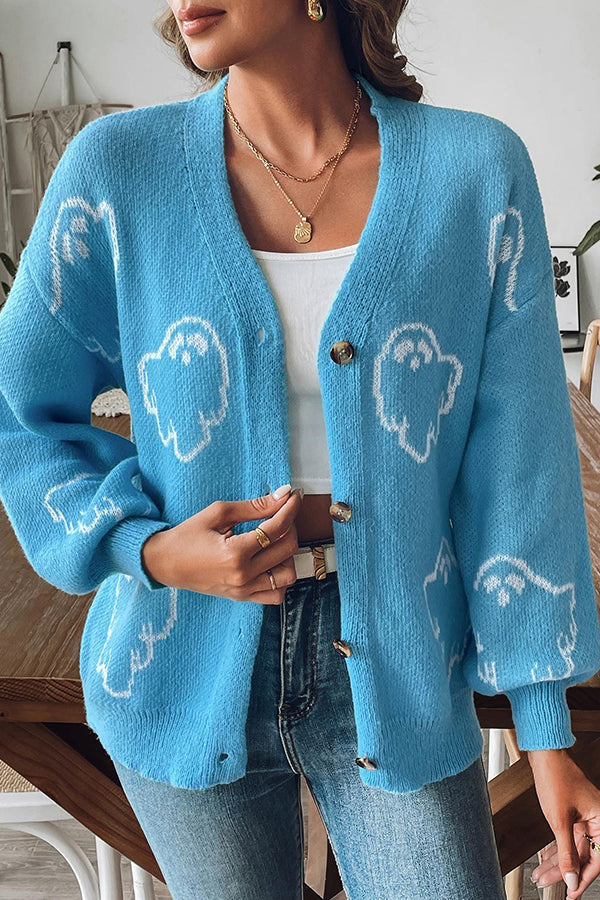 Drune | Halloween-Geisterstrickpullover mit Knöpfen