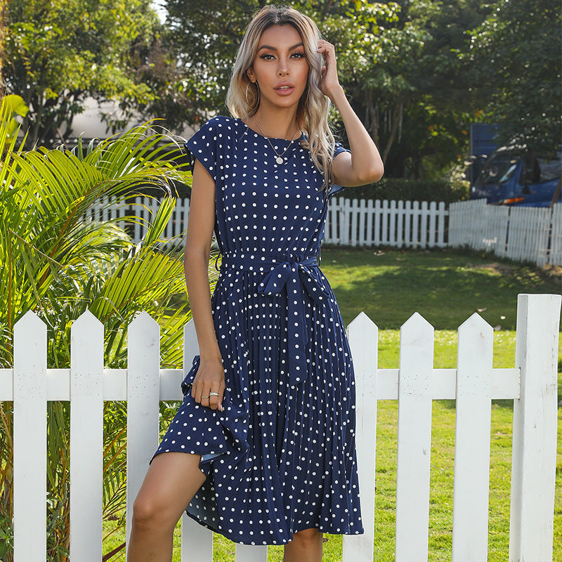 Drune | Elegantes Polka Dot Midi Kleid Mit Kurzen Ärmeln Für Damen