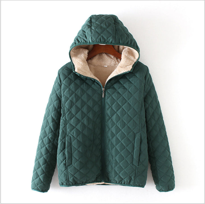 Kurze Damen-Steppjacke mit Lammfleece-Futter