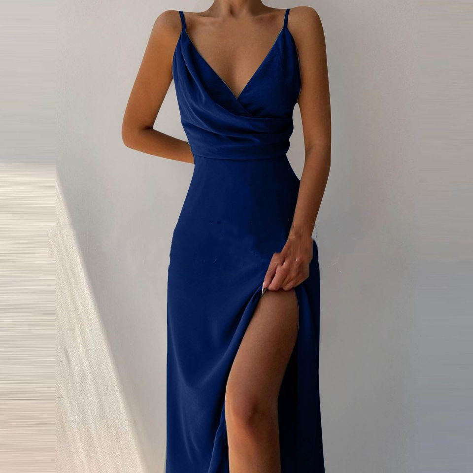 Drune | V-Ausschnitt Midikleid mit Druck und Schlitz