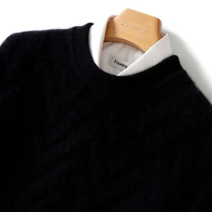 Herren-Wollpullover, Rundhals, lockere Passform