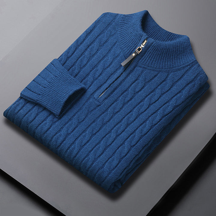 Herren-Strickpullover mit Zopfmuster und Reißverschluss